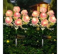 Joyoldelf Solar Lights Outdoor Waterproof, 2 Pack Pink Peony Flower Garden Lights with 7 Flowers, Warm White Decorative Pathway Lighting for Yard Patio Driveway, Solar Powered Landscape Lamp