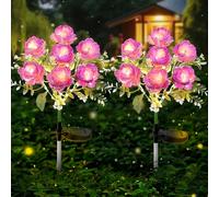 Joyoldelf Solar Lights Outdoor Waterproof, 2 Pack Purple Peony Flower Garden Lights with 7 Flowers, Warm White Decorative Pathway Lighting for Yard Patio Driveway, Solar Powered Landscape Lamp