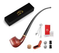 Joyoldelf Tobacco Pipe, Churchwarden Rosewood Smoking Pipe with Pipe Stand, Pipe Bit, 3-in-1 Scraper, Pipe Filter, Cork Knocker, Metall Ball & Delicate Gift Box