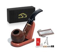 Joyoldelf Wooden Tobacco Smoking Pipe Set Bent Ebony Smoking Pipe with Pipe Stand Holder, Smoking Accessories & Wrapped with Gift Box