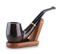 Joyoldelf X050 Wooden Tobacco Smoking Pipe Maigret Black, Smooth, Bent, Hand Made + Stand