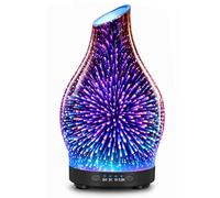 JOYOLO 120ML Essential Oil Diffuser, 3D Glass electric diffuser with Auto Shut-Off and 7 Color LED Lights, Ultrasonic oil diffusers with 4 Timer for Home Office Bedroom (3D Fireworks)