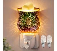 JOYOLO Plug In Wax Melt Burners Electric Oil Burner Wall, 3D Glass Wax Warmer With Spare Bulb for Bathroom Home Office, Night Light scentsy Gift & Decor（Fireworks）