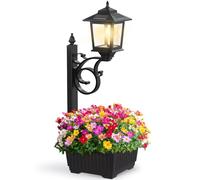 Joyoowild Solar Lamp Post Light with Planter, 2 in 1 Outdoor Flower Pots, Solar Post Lights Waterproof, Led Planters Pots, Outdoor Lamps for Patio, Front Porch Decor, Warm White, Replaceable Bulb