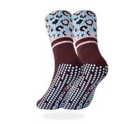 Joyou up Womens Leopard Pilates Grip Socks Non Slip Ribbed Goth Crew 1 Pair | Premium cotton sticky socks with athletic elastic cuff and animal prints for reformer pilates barre yoga studio