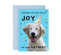 Joyous Dog Birthday Card - 'This Much Joy Dog' - Gifts for Him, Colleagues, Friends, Coworkers, BFF, Brother, Cousin - Happy Pet - Comes with Fun Stickers