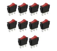 JoyousMall 10PCS 3 Pin Rocker Switch with Red LED, ON-OFF-ON 3 Position for spst Toggle, 15A 250V 20A 125V, Snap-In Mounting for Household Appliances