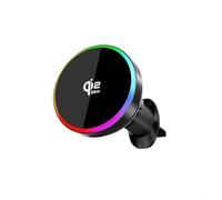 JoyousMall 25W Magnetic Wireless Car Charger with RGB Light Fast Charging Mount for iPhone for samsung Stable Hold on Bumpy Roads Black 61mm