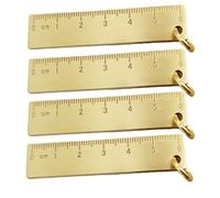 JoyousMall 4 Pack Brass Ruler 6cm, 3mm Thickened Metal Straight for edge with Key Ring, Measuring Tool for Students Engineers Artists, Gold