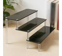 JoyousMall Acrylic Ladder Display Stand 1-5 Tiers Detachable Clear Storage Rack for Perfume Dolls Cakes Jewelry Collectibles Black