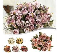 JoyousMall Artificial Rose Bouquet with 5 Silk Flowers, 30cm Fake Flower Arrangement for Wedding Centerpieces, Home Office Room Decor (Pink)