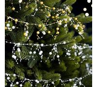 JoyousMall Christmas Pearl Beaded Garland 2M, White & Gold Plastic Bead String for DIY Wreath Tree Decorations, European Style Holiday Ornament
