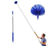 JoyousMall Extendable Ceiling Duster with Microfiber Head, Lightweight Stainless Steel Pole for High Corner Home Cleaning, Collapsible Dust Removal Broom, Gray Blue 2PCS