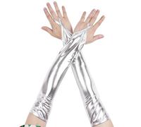 JoyousMall Gorgeous Women's Glittery Fingerless Elbow Gloves Great For Nightlife, Parties, And More (silver)