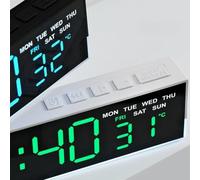 JoyousMall LED Digital Wall Clock with Large Display, Temperature, Date and Alarm, Auto Dimming Night Light, 3 Brightness Levels for Bedroom Living Room Office, Green
