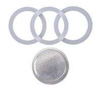 JoyousMall Moka Pot Replacement Parts with Stainless Steel Filter and 3 Silicone Gasket Seals for 3/6/9 Cup Stovetop Espresso Maker