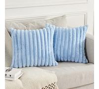 Joyouth Pack of 2,Double-Sided Faux Fur Plush Decorative Throw Pillow Covers Fuzzy Striped Soft Pillowcase Cushion Covers for Sofa Couch Bedroom Blue 16x16 inch