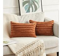 Joyouth Pack of 2,Double-Sided Faux Fur Plush Decorative Throw Pillow Covers Fuzzy Striped Soft Pillowcase Cushion Covers for Sofa Couch Bedroom Brown 12x20 inch