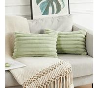 Joyouth Pack of 2,Double-Sided Faux Fur Plush Decorative Throw Pillow Covers Fuzzy Striped Soft Pillowcase Cushion Covers for Sofa Couch Bedroom Green 12x20 inch