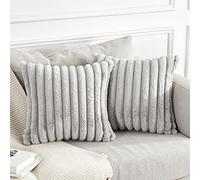 Joyouth Pack of 2,Double-Sided Faux Fur Plush Decorative Throw Pillow Covers Fuzzy Striped Soft Pillowcase Cushion Covers for Sofa Couch Bedroom LightGrey 24x24 inch