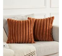 Joyouth Pack of 2,Double-Sided Faux Fur Plush Decorative Throw Pillow Covers Fuzzy Striped Soft Pillowcase Cushion Covers for Sofa Couch Bedroom Brown 18x18 inch