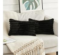 Joyouth Pack of 2,Double-Sided Faux Fur Plush Decorative Throw Pillow Covers Fuzzy Striped Soft Pillowcase Cushion Covers for Sofa Couch Bedroom Black 12x20 inch