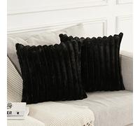 Joyouth Pack of 2,Double-Sided Faux Fur Plush Decorative Throw Pillow Covers Fuzzy Striped Soft Pillowcase Cushion Covers for Sofa Couch Bedroom Black 24x24 inch