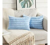 Joyouth Pack of 2,Double-Sided Faux Fur Plush Decorative Throw Pillow Covers Fuzzy Striped Soft Pillowcase Cushion Covers for Sofa Couch Bedroom Blue 12x20 inch