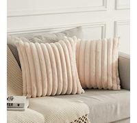 Joyouth Pack of 2,Double-Sided Faux Fur Plush Decorative Throw Pillow Covers Fuzzy Striped Soft Pillowcase Cushion Covers for Sofa Couch Bedroom Beige 16x16 inch