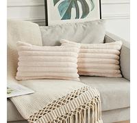 Joyouth Pack of 2,Double-Sided Faux Fur Plush Decorative Throw Pillow Covers Fuzzy Striped Soft Pillowcase Cushion Covers for Sofa Couch Bedroom Beige 12x20 inch