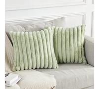Joyouth Pack of 2,Double-Sided Faux Fur Plush Decorative Throw Pillow Covers Fuzzy Striped Soft Pillowcase Cushion Covers for Sofa Couch Bedroom Green 16x16 inch