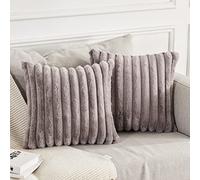 Joyouth Pack of 2,Double-Sided Faux Fur Plush Decorative Throw Pillow Covers Fuzzy Striped Soft Pillowcase Cushion Covers for Sofa Couch Bedroom DarkGrey 16x16 inch