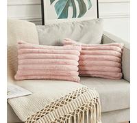 Joyouth Pack of 2,Double-Sided Faux Fur Plush Decorative Throw Pillow Covers Fuzzy Striped Soft Pillowcase Cushion Covers for Sofa Couch Bedroom Pink 12x20 inch