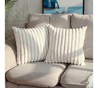 Joyouth Pack of 2,Double-Sided Faux Fur Plush Decorative Throw Pillow Covers Fuzzy Striped Soft Pillowcase Cushion Covers for Sofa Couch Bedroom White 18x18 inch