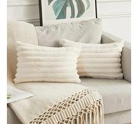 Joyouth Pack of 2,Double-Sided Faux Fur Plush Decorative Throw Pillow Covers Fuzzy Striped Soft Pillowcase Cushion Covers for Sofa Couch Bedroom White 12x20 inch