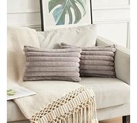 Joyouth Pack of 2,Double-Sided Faux Fur Plush Decorative Throw Pillow Covers Fuzzy Striped Soft Pillowcase Cushion Covers for Sofa Couch Bedroom DarkGrey 12x20 inch