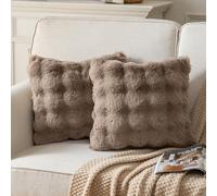 Joyouth Pack of 2 Thick Plush Cushion Cover Fluffy Wave Faux Fur Decorative Cushion Covers Soft Wool Pillowcase for Sofa Couch Livingroom 16x16 Inch Taupe