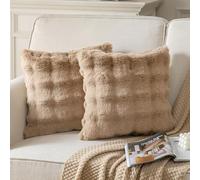 Joyouth Pack of 2 Thick Plush Cushion Cover Fluffy Wave Faux Fur Decorative Cushion Covers Soft Wool Pillowcase for Sofa Couch Livingroom 20x20 Inch Camel