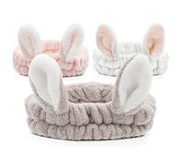 JOYOYO 3 Pcs Spa Headbands Bunny Ears Hair Bands Makeup Headbands Coral Fleece Elastic Headband Bath Shower Head Wraps for Women Girls, Washing Face Shower Sports Beauty Skincare