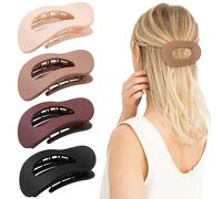 JOYOYO 4 Pcs Flat Hair Claw Clips Lightweight Non-slip Large Size 3.7 Inch Natural Colors - Curved Design Hair Clips for Lying, Driving