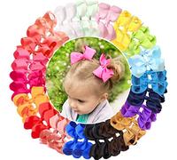 JOYOYO 40 Pcs Girls Hair Bows Craft Ribbon Bows for Girls - Medium Size Bright Colors 4.5 Inch Hair Bow Clips for Toddlers, Little Girl