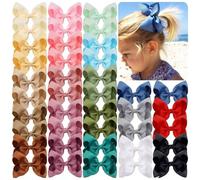 JOYOYO 40 Pcs Hair Bows for Girls Grosgrain Ribbon Bows Handmade Large Size 4.5 Inch - Toddler Girls Hair Bow Clips Pastel Colors In Pairs