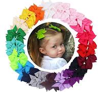 JOYOYO 40 Pcs Hair Bows for Girls Hair Clips for Girls Toddlers - Grosgrain Ribbon Craft Pinwheel Bows In Pairs Medium Size 3.5 Inch