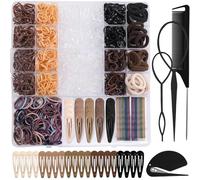 JOYOYO Girls Hair Accessories Set with Durable Storage Box 1000 Pcs Natural Colors - Elastic Hair Bands, Girls Snap Hair Clips and Bobby Pins, Pin Tail Comb Set
