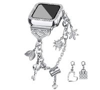 JOYOZY Band Compatible with Apple Watch 38mm 40mm 41mm 42mm 44mm 45mm 46mm, Bling Strap with Glitter Case Built-in Screen Protector, Interchangeable Charms Dressy Bracelet for Women (Silver 38mm)