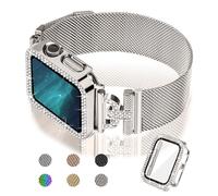 Joyozy Magnetic Band Compatible with Apple Watch Band 38mm 40mm 41mm 42mm 44mm 45mm 46mm Milanese Strap with Bling Glitter Case and Screen Protector Dressy Stainless Steel iWatch Loop for Women