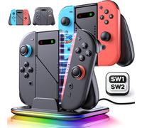 Joypad Charger Grip Compatible with Nintendo Switch 2/Switch 1st Gen Joy Con, 4 in 1 Switch Charger Station Ergonomic LED Charging Grip with USB C Cable Charging Accessories