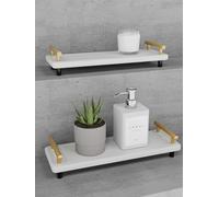 JoyPcsTable Instant Dry Sink Caddy 2PCS, Kitchen Caddy Water Absorbing Stone Soap Tray with Metal Handle, Modern Home White