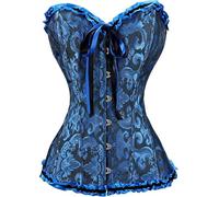 JoyPeak Corset Tops for Women,Bustier Lingerie Push Up Bodysuit,Lace up Stain Boned Corset (Black Blue, X-Small)