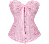 JoyPeak Corset Tops for Women,Bustier Lingerie Push Up Bodysuit,Lace up Stain Boned Corset (Pink, X-Large)